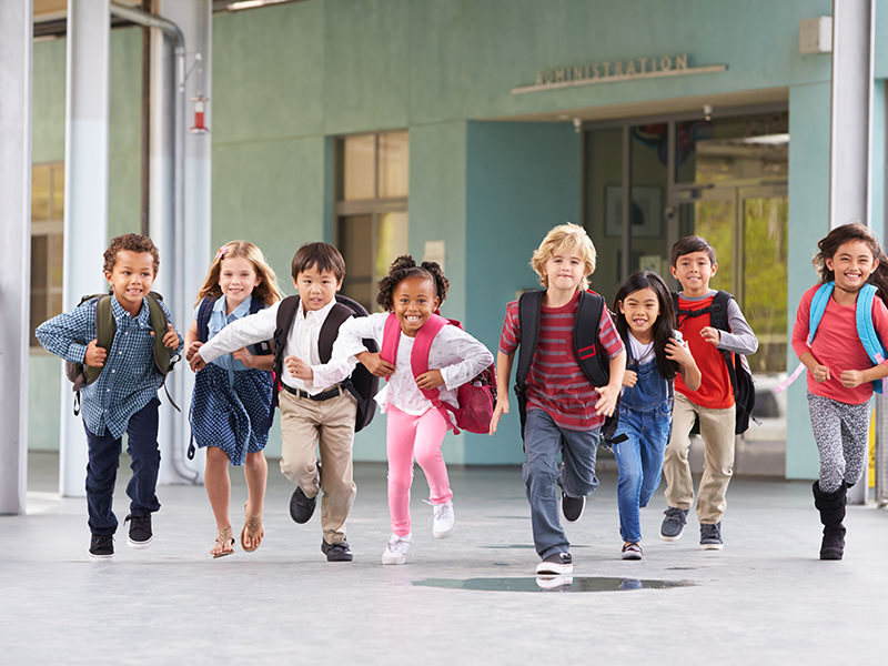 Kids with Backpacks Running